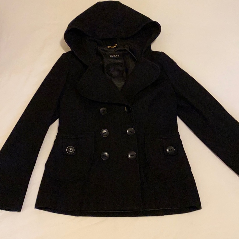 Black Guess pea coat with hood